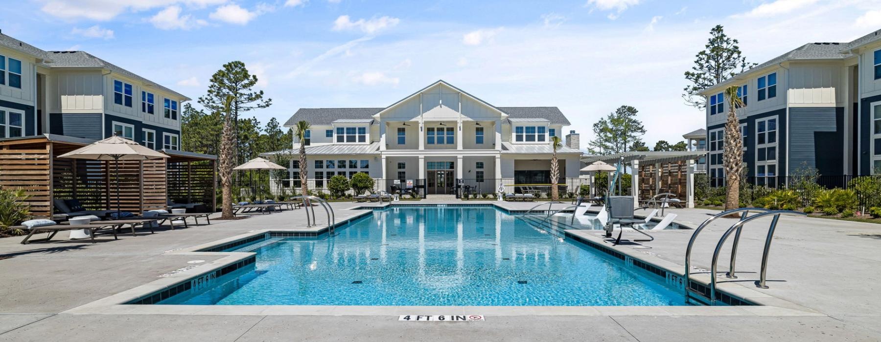 pool showing reclining seating and nearness to property buildings