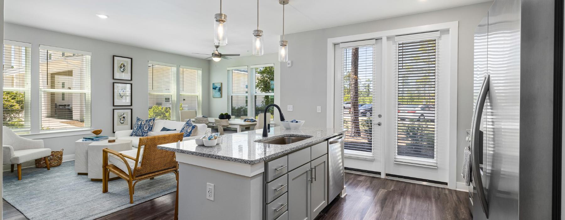 a kitchen with a large island